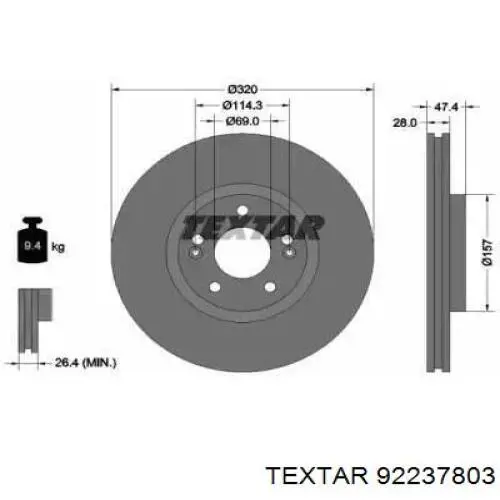 92237803 Textar диск тормозной передний