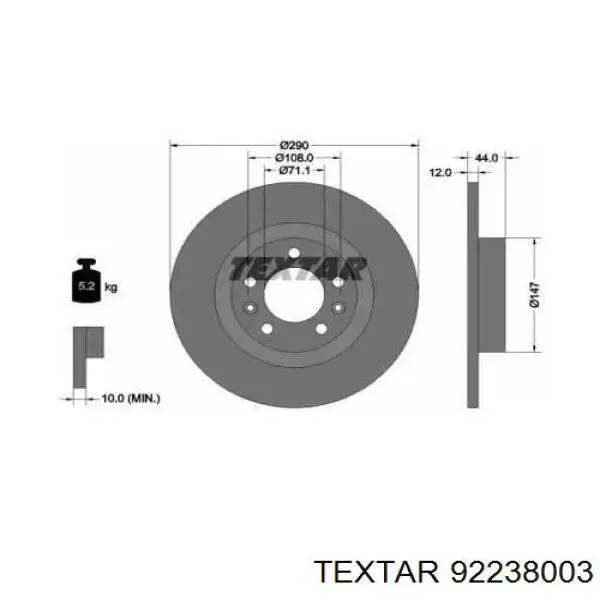 92238003 Textar диск тормозной задний
