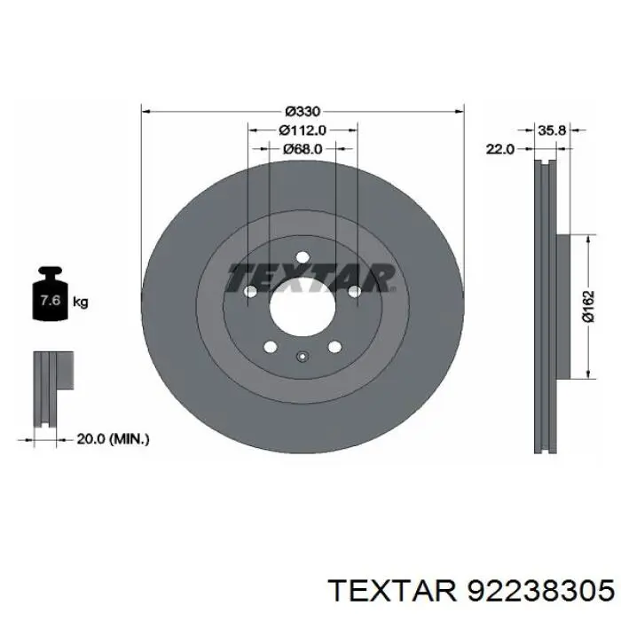 92238305 Textar disco do freio traseiro