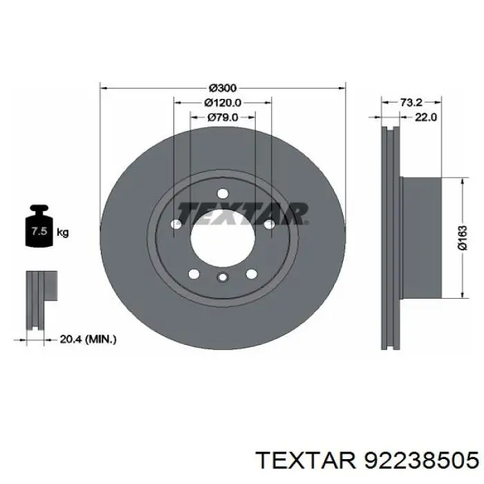 Freno de disco delantero 92238505 Textar