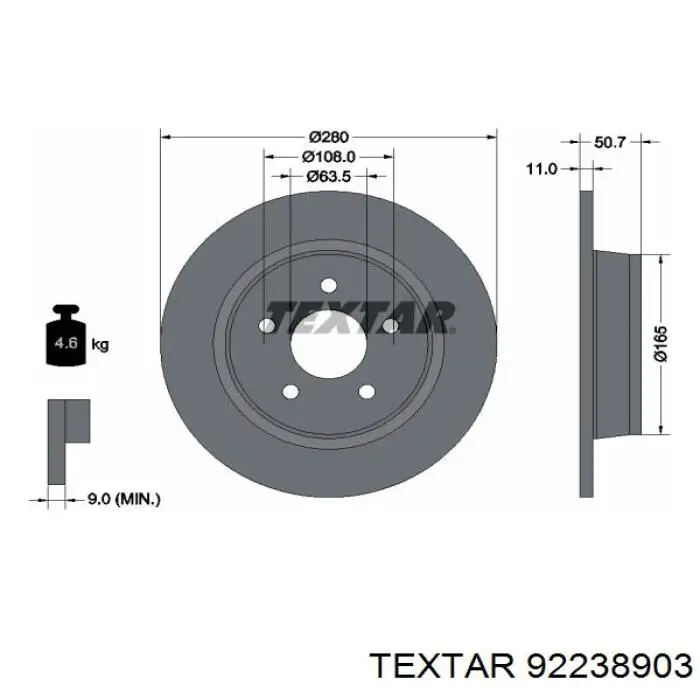 Купить 92238903 Textar Диск тормозной задний