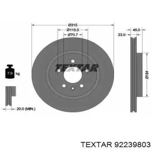 Задний тормозной диск Textar 92239803 цена, от 68.65 USD