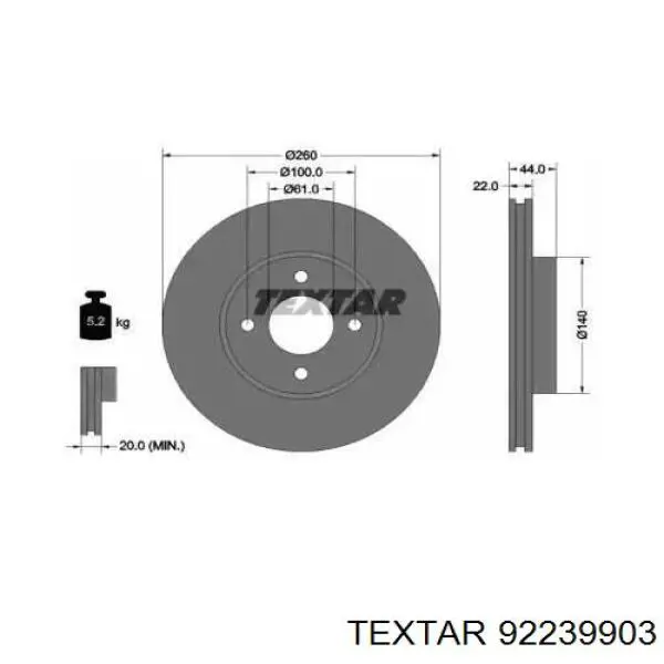 92239903 Textar передние тормозные диски
