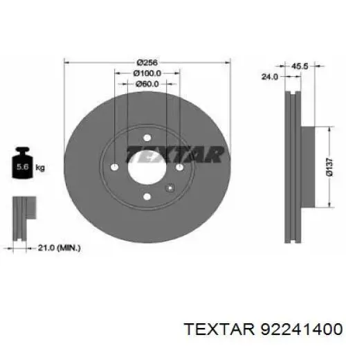 Передние тормозные диски 92241400 Textar