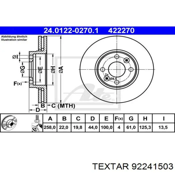Купить 92241503 Textar Ротор тормозной