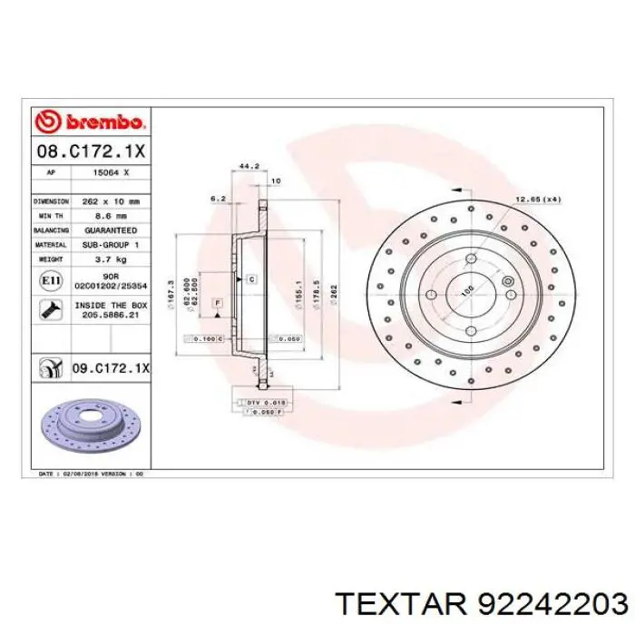92242203 Textar Дисковый тормоз