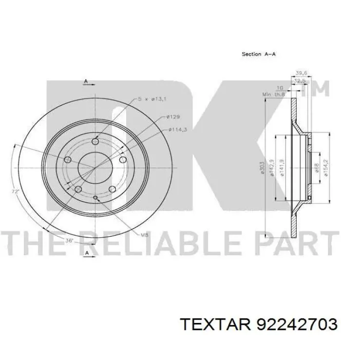 Задний дисковый тормоз Textar 92242703