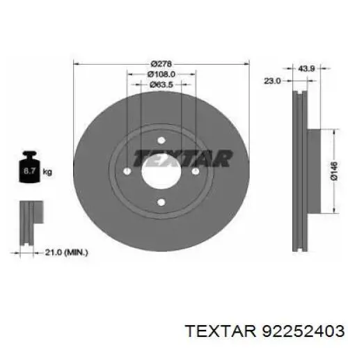 92252403 Textar диск тормозной передний