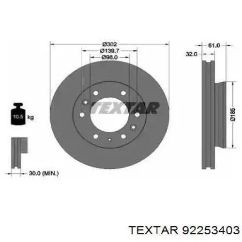 Передние тормозные диски 92253403 Textar