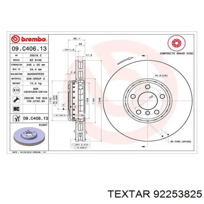 Передний тормозной диск Textar 92253825