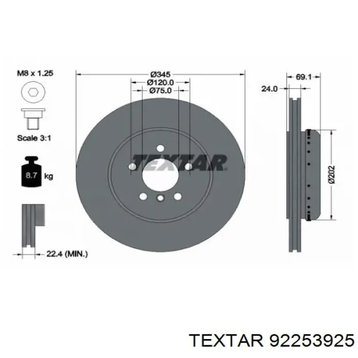 Тормозные диски 92253925 Textar