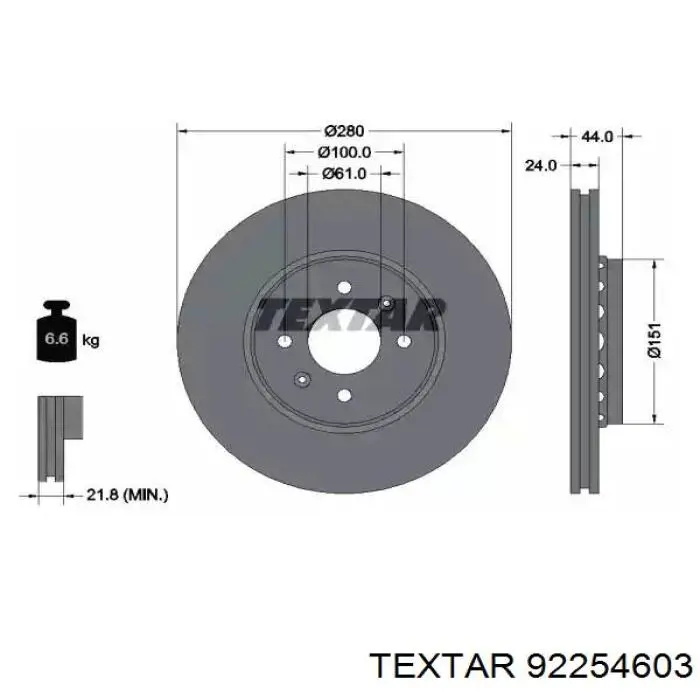 92254603 Textar диск тормозной передний