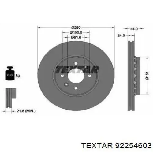 Тормоз дисковый передний Textar 92254603 цена, от 40.33 USD