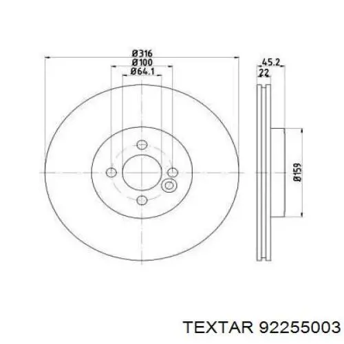 Передние тормозные диски 92255003 Textar