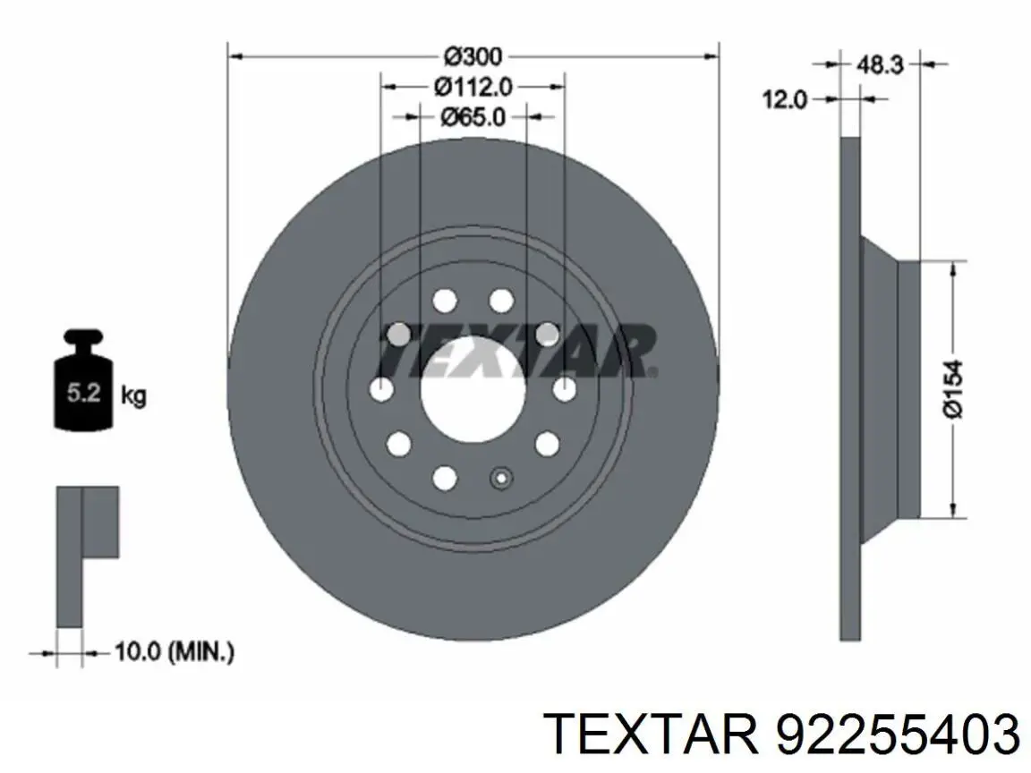 Disco de freno trasero 92255403 Textar