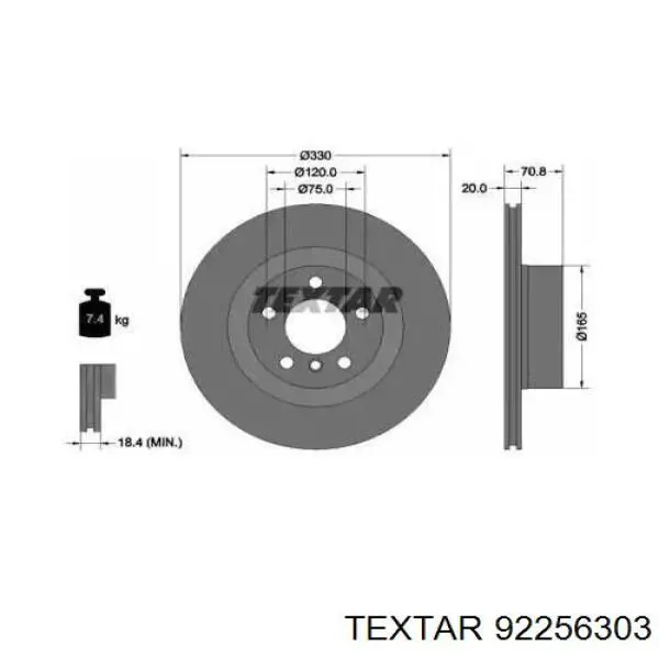 Диск тормозной задний TEXTAR 92256303