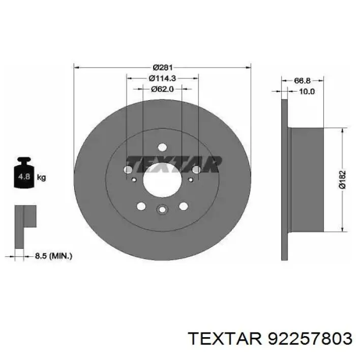 92257803 Textar диск тормозной задний