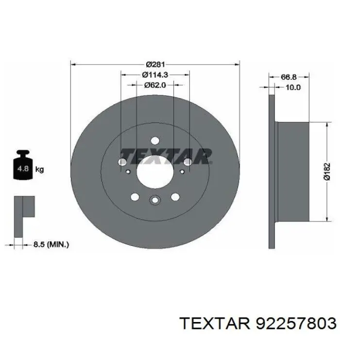 Disco de freno trasero 92257803 Textar