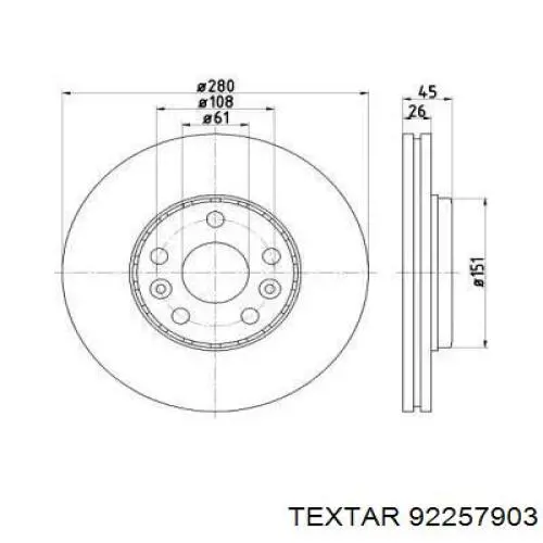 Передние тормозные диски 92257903 Textar