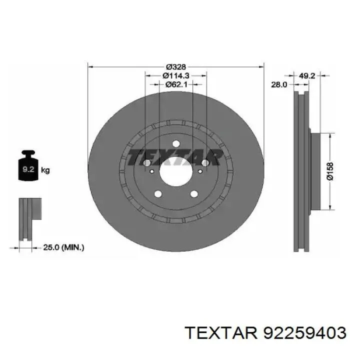 92259403 Textar disco do freio dianteiro