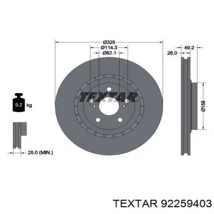 Тормоз дисковый передний Textar 92259403 цена, от 61.51 USD