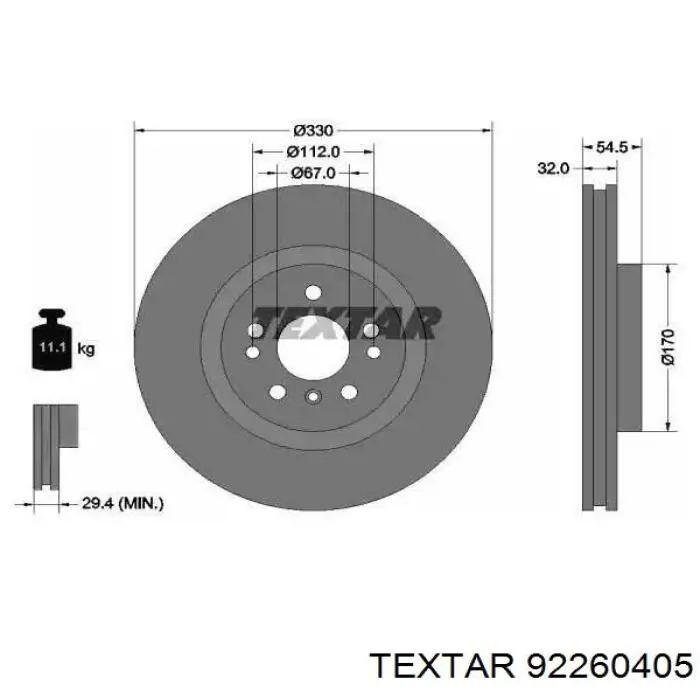 Диск тормозной передний TEXTAR 92260405