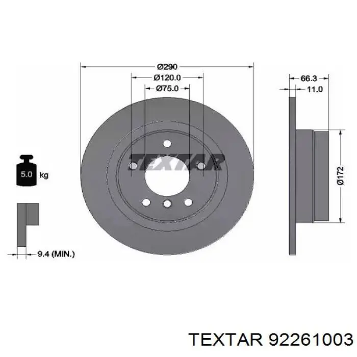 Тормозные диски 92261003 Textar