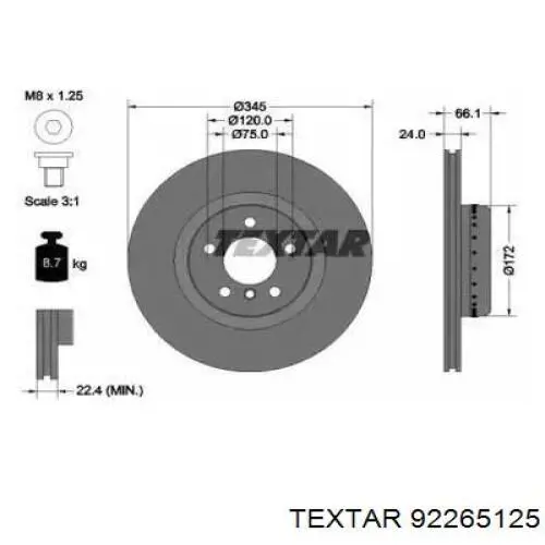 92265125 Textar disco do freio traseiro