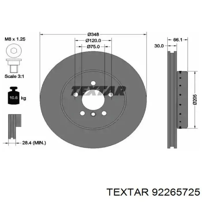 92265725 Textar диск тормозной передний