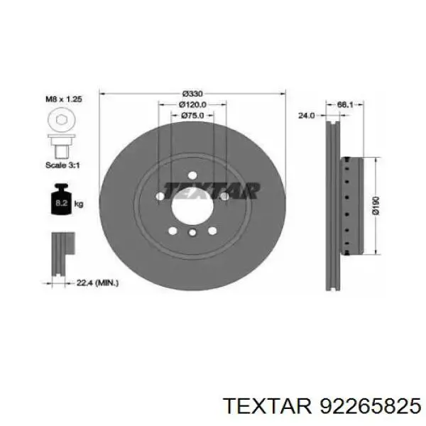 Тормоз дисковый передний Textar 92265825 цена, от 149.53 USD