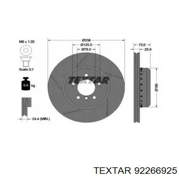 Тормоз дисковый передний Textar 92266925 цена, от 202.51 USD