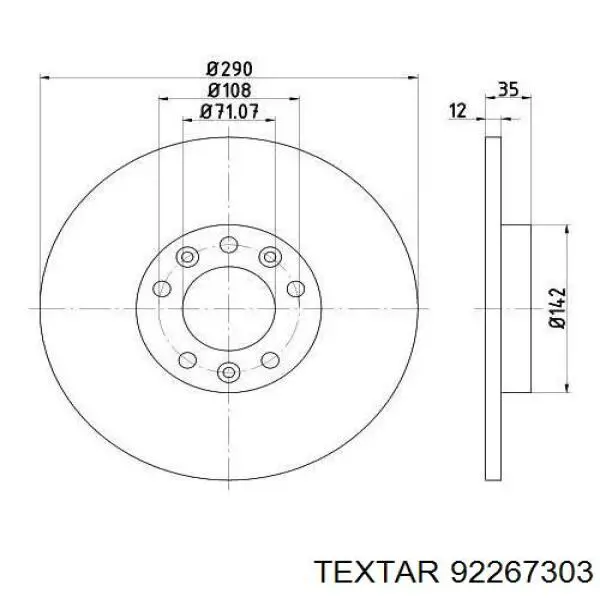 Disco de freno trasero 92267303 Textar