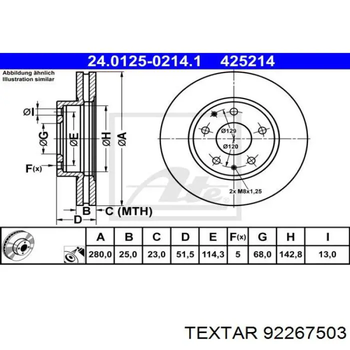 Тормоз дисковый передний Textar 92267503 цена, от 63.29 USD