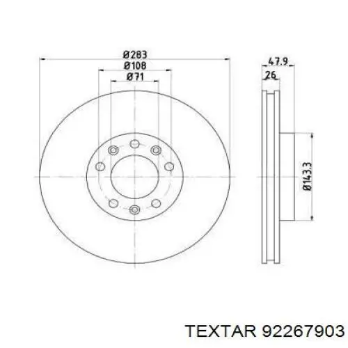 Передние тормозные диски 92267903 Textar