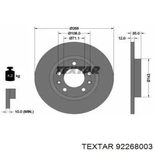 92268003 Textar диск тормозной задний