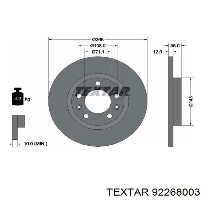 Купить 92268003 Textar Диск тормозной задний