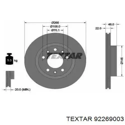Передние тормозные диски 92269003 Textar