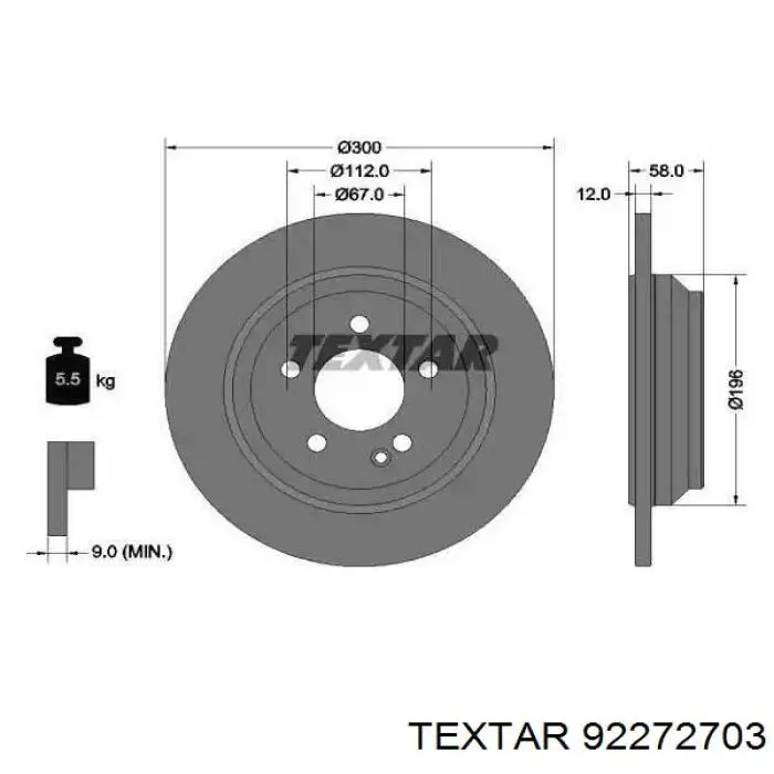 92272703 Textar disco do freio traseiro