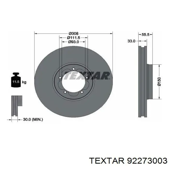 92273003 Textar disco do freio dianteiro