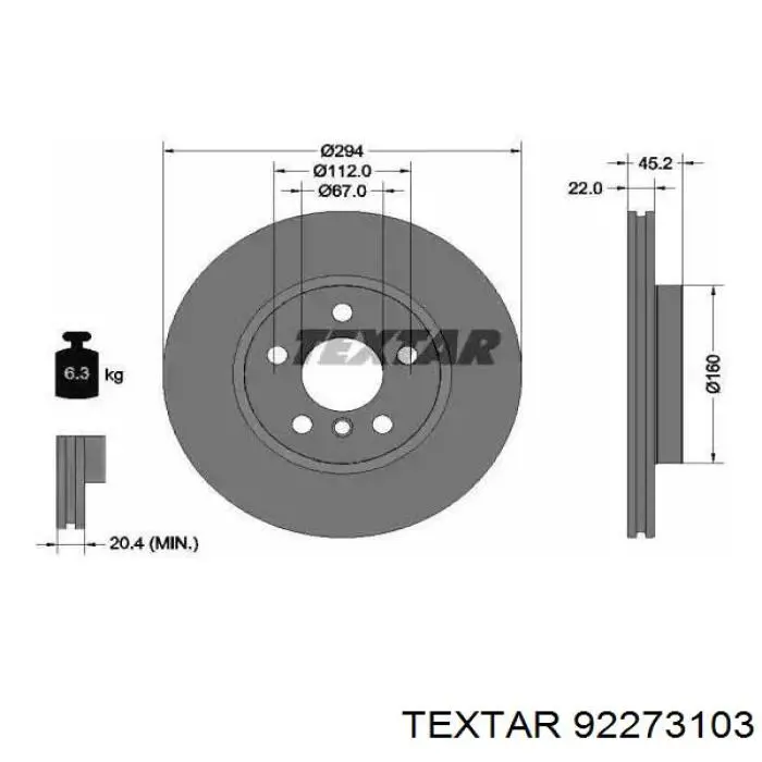 92273103 Textar диск тормозной передний