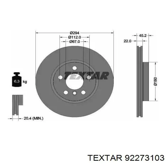 92273103 Textar disco do freio dianteiro