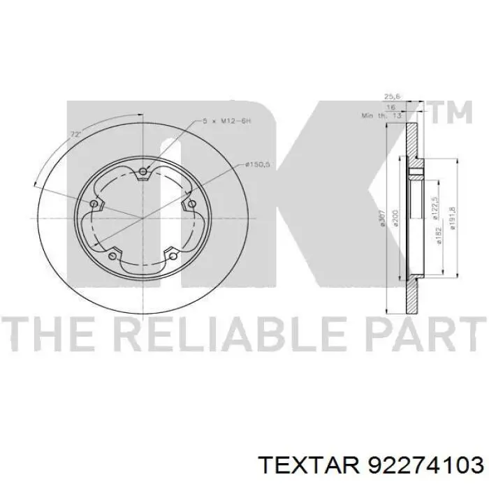 Купить 92274103 Textar Диск тормозной задний