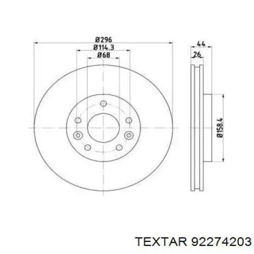 92274203 Textar Диск тормозной передний