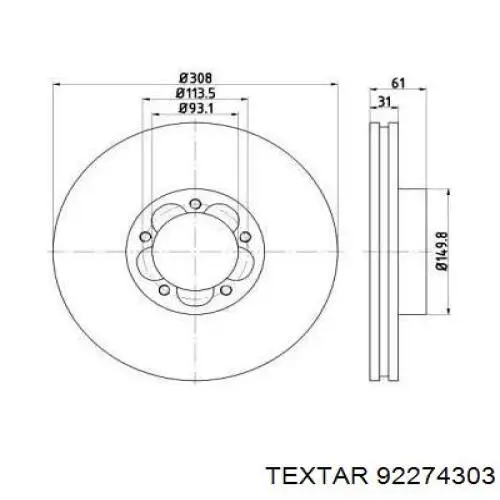 Передние тормозные диски 92274303 Textar