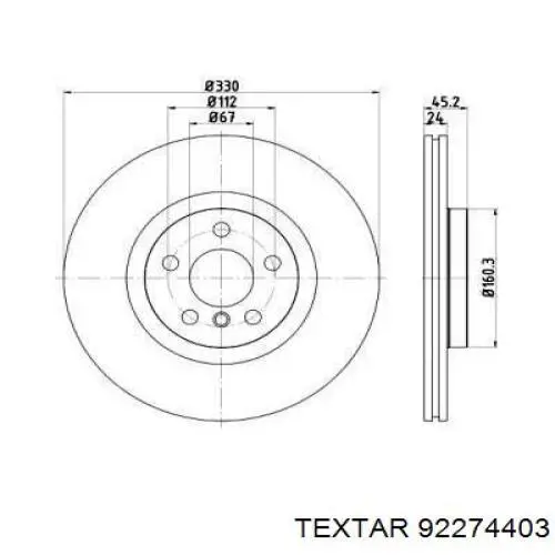 92274403 Textar диск тормозной передний