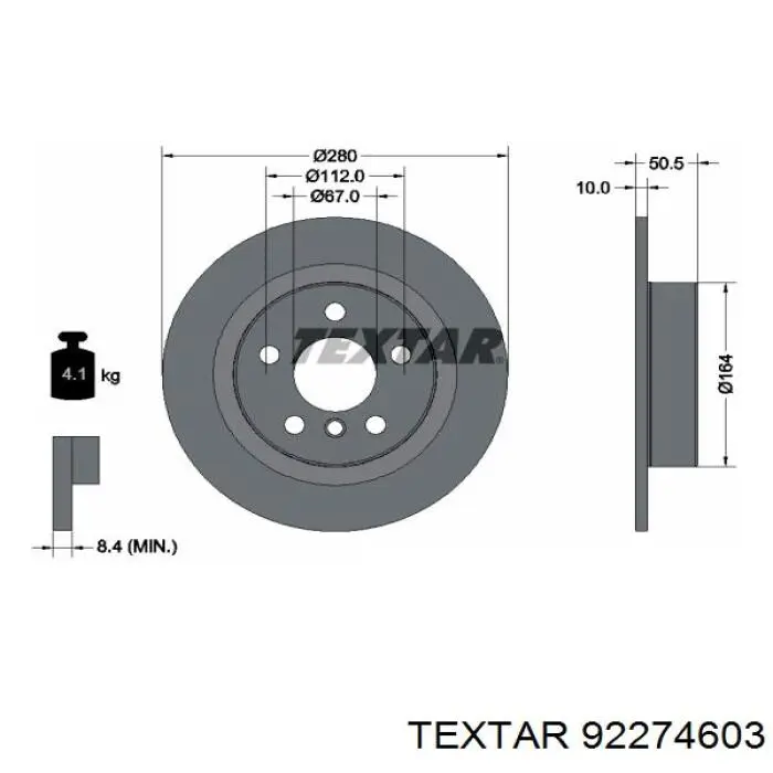 Disco de freno trasero 92274603 Textar