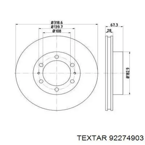 Передние тормозные диски 92274903 Textar