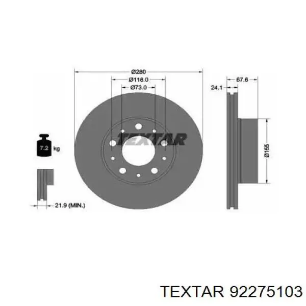 92275103 Textar диск тормозной передний