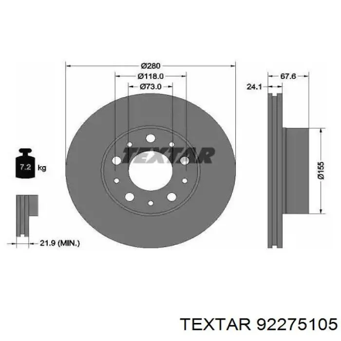 92275105 Textar диск тормозной передний