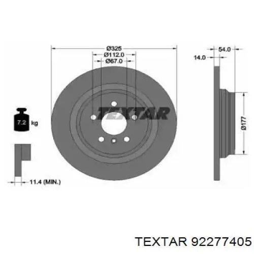 Купить 92277405 Textar Диск тормозной задний